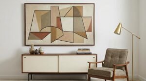 Abstract art in mid century interior