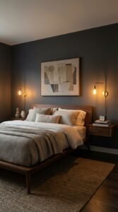 Dark bedroom mid century style