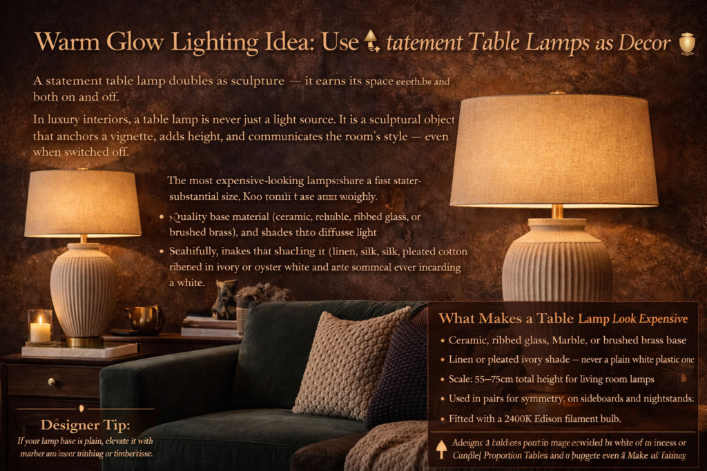 Warm Glow Lighting Idea Use Statement Table Lamps as Decor