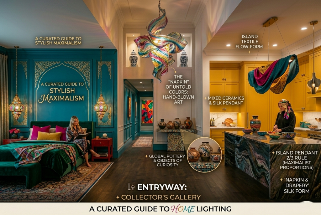 Sculptural modern chandelier in a luxury living room setting, acting as a piece of art.