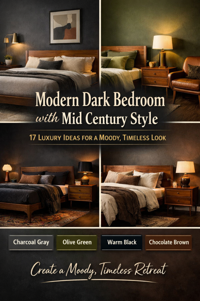 Modern Dark Bedroom with Mid Century Style: 17 Luxury Ideas (Moody & Timeless)