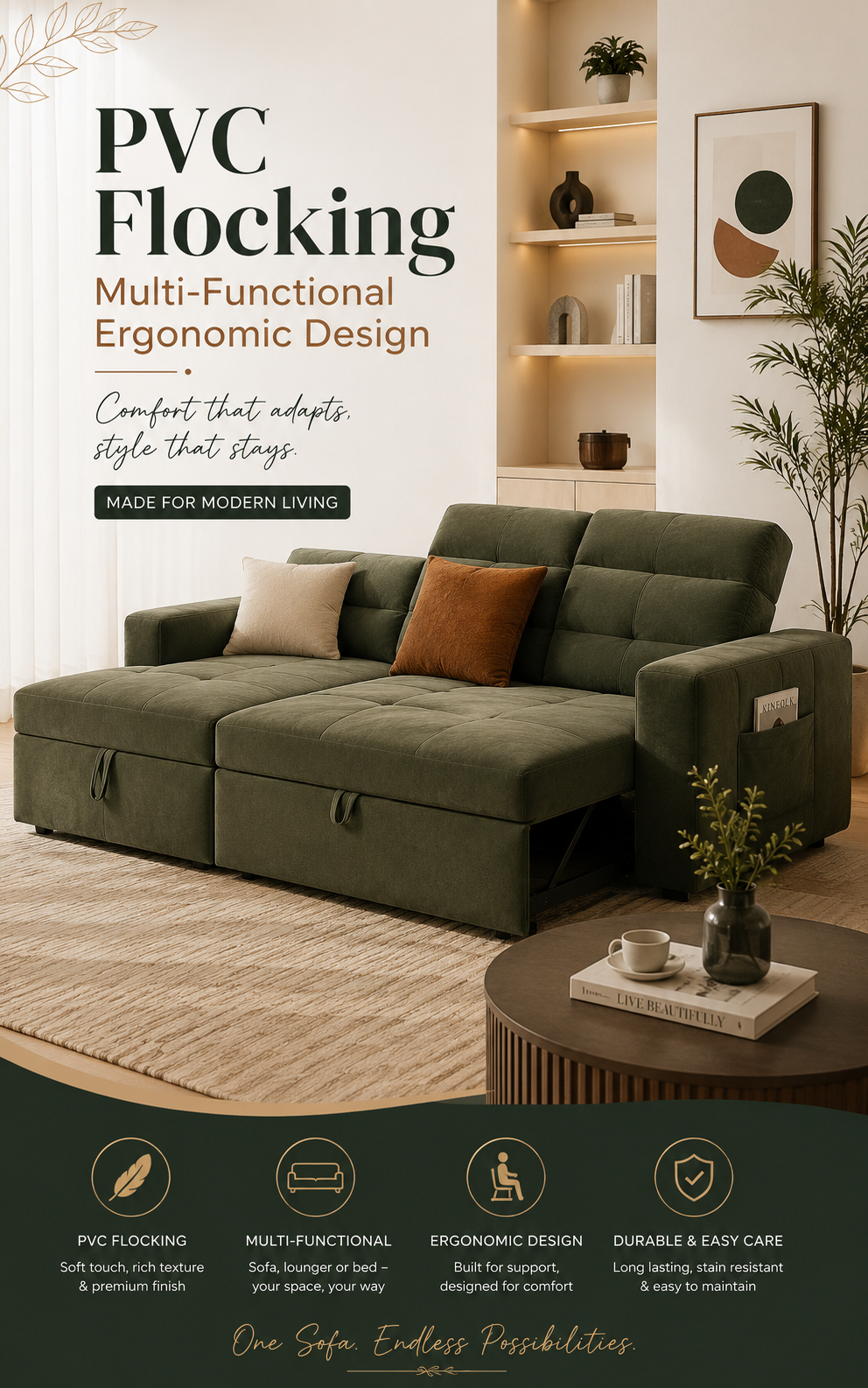 PVC Flocking Multi-Functional Ergonomic Design for Living Room