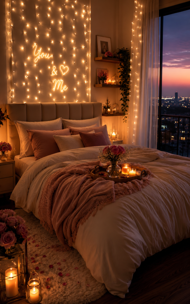 Cozy Romantic Bedroom with Fairy Lights: