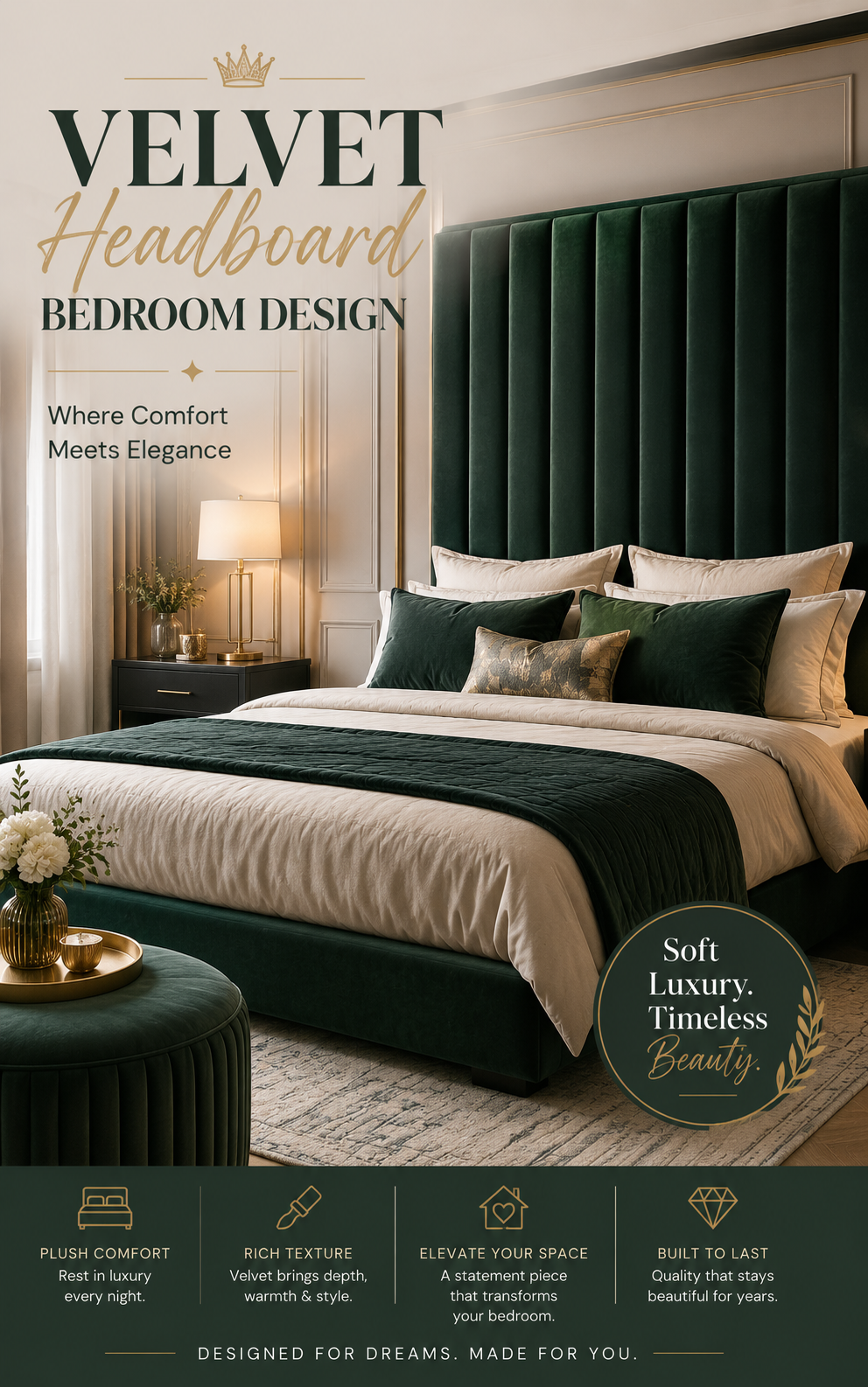 Velvet Headboard Bedroom Design