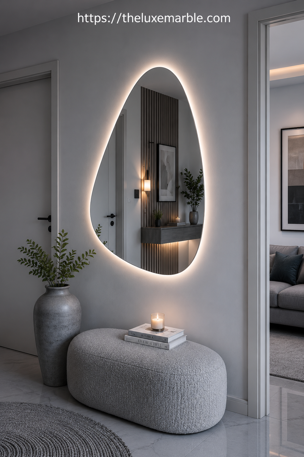 Backlit Organic Mirror Entryway