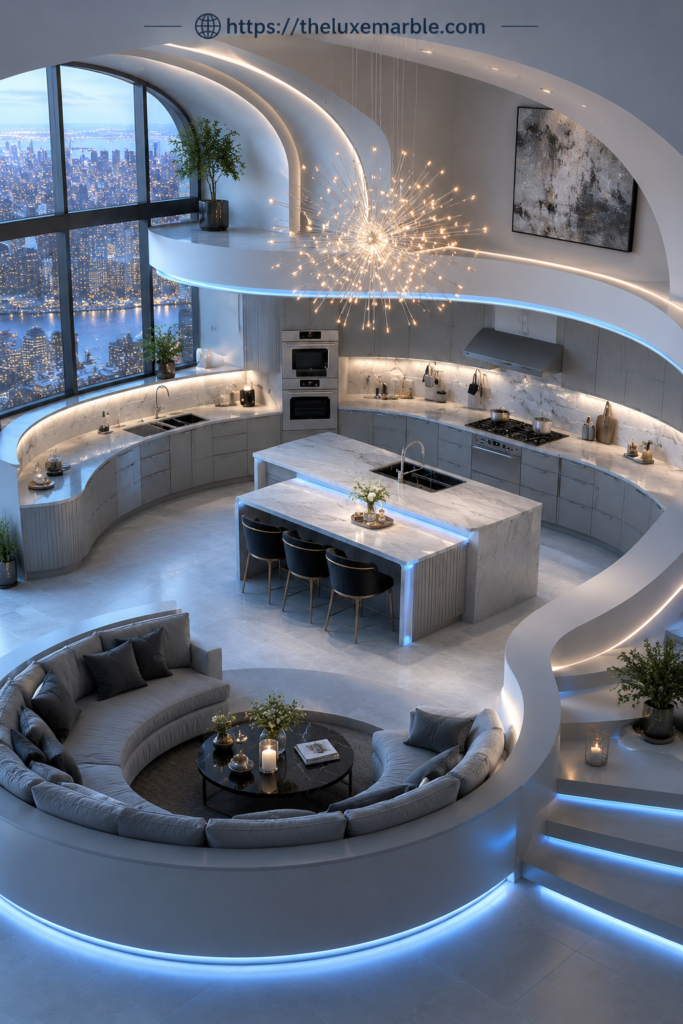 Curved Kitchen and Living Room
