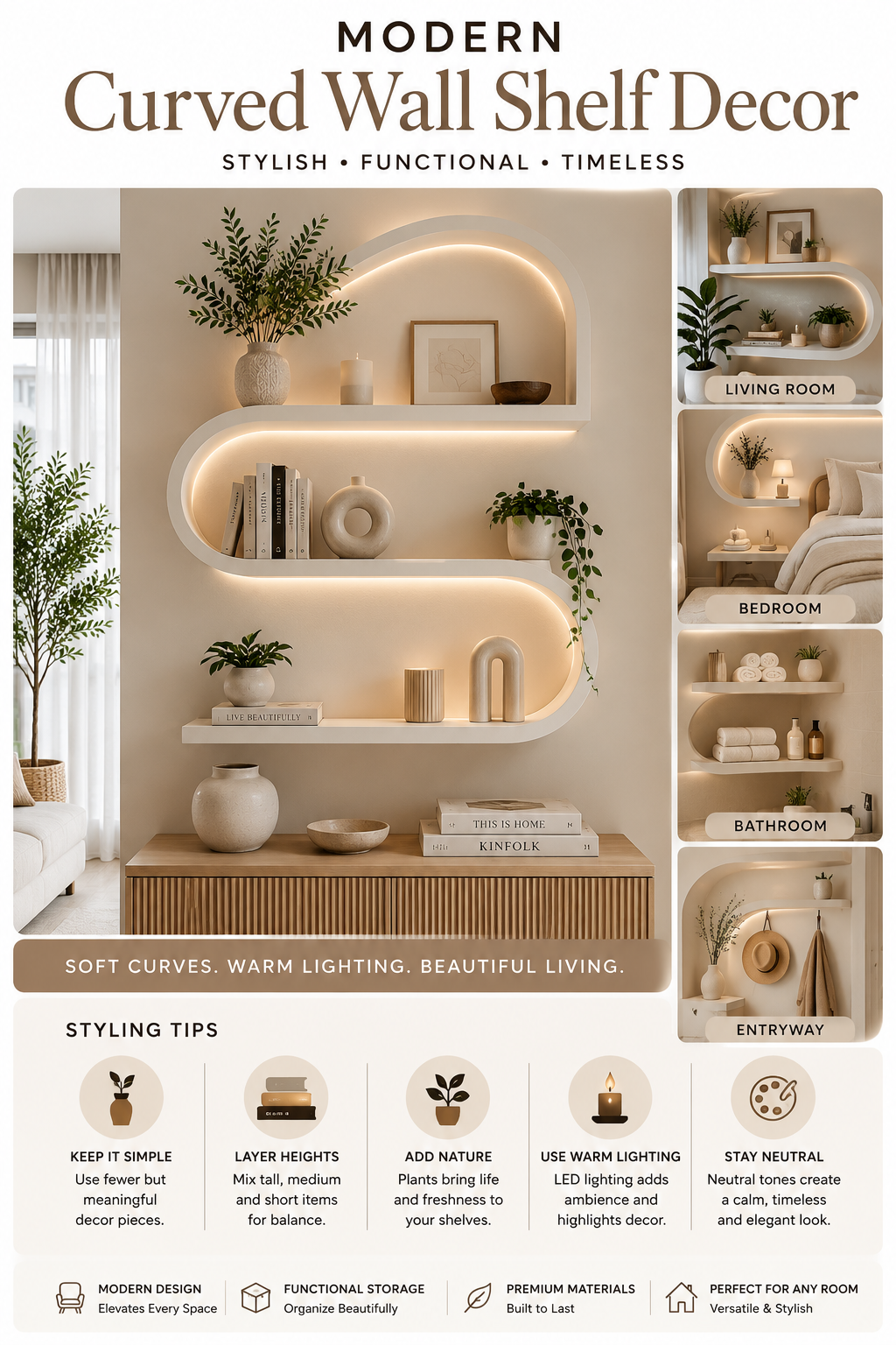 Modern Curved Wall Shelf Decor Ideas: